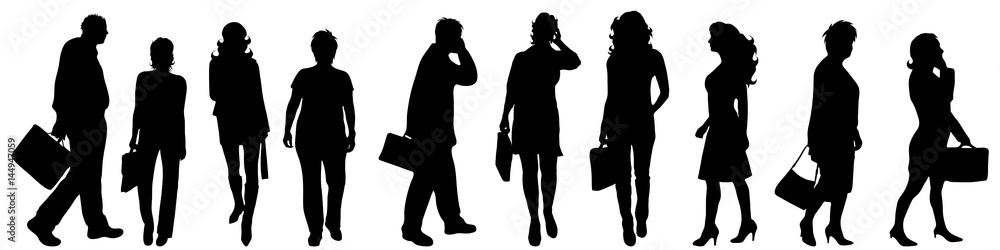 Vector silhouette of people on white background.