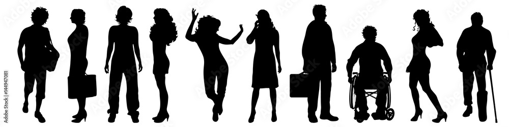Vector silhouette of people on white background.