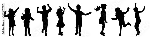 Vector silhouette of children on white background.