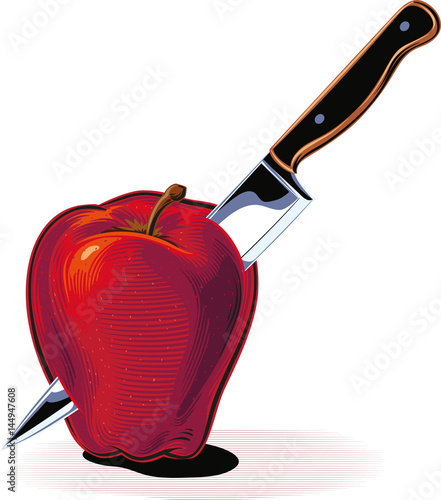 Knife cutting an apple.