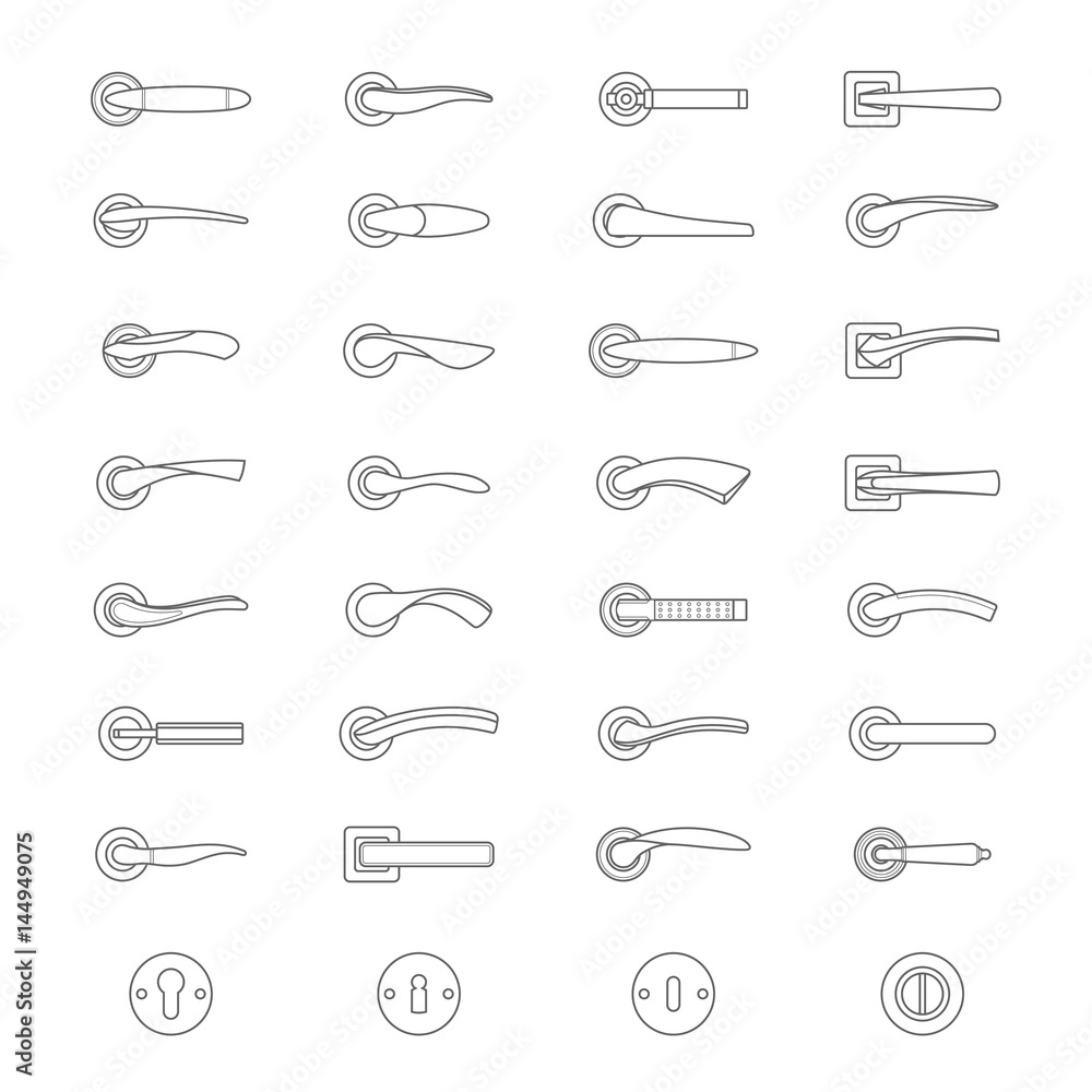 Set of simple vector icons as design elements - metal door handl Set of simple vector icons as design elements - metal door handl