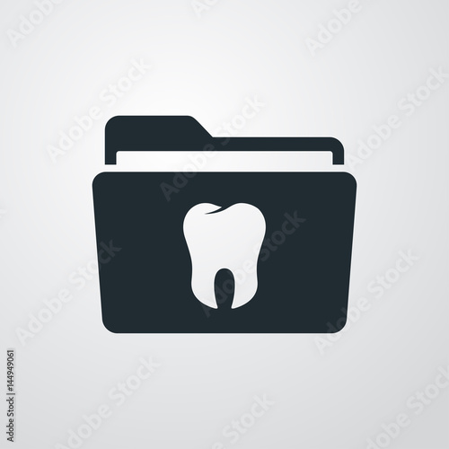Icono plano carpeta con diente en fondo gris