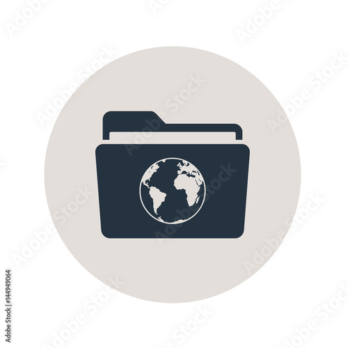 Icono plano carpeta con planeta tierra en círculo color gris