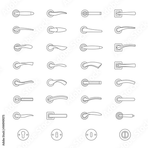 Set of simple vector icons as design elements - metal door handl