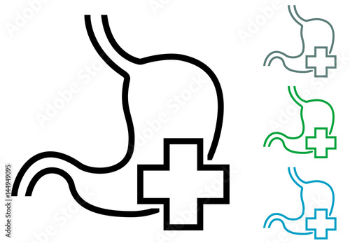 Icono plano estomago con cruz en varios colores