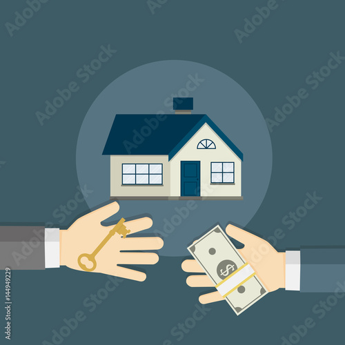 Buying House. Renting or selling a home concept. People pay some money for home