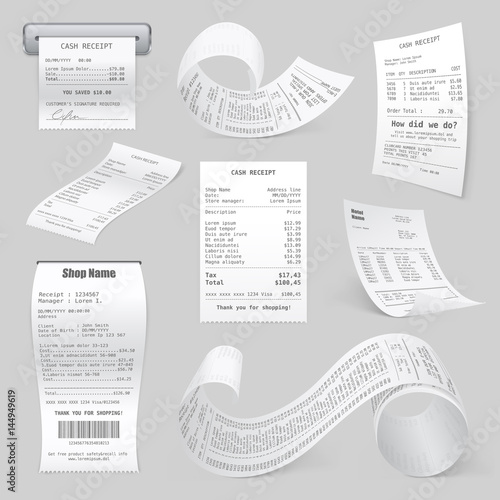 Cash Register Printed Receipts Realistic Collection