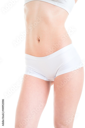 Beautiful woman model body on white background, closeup