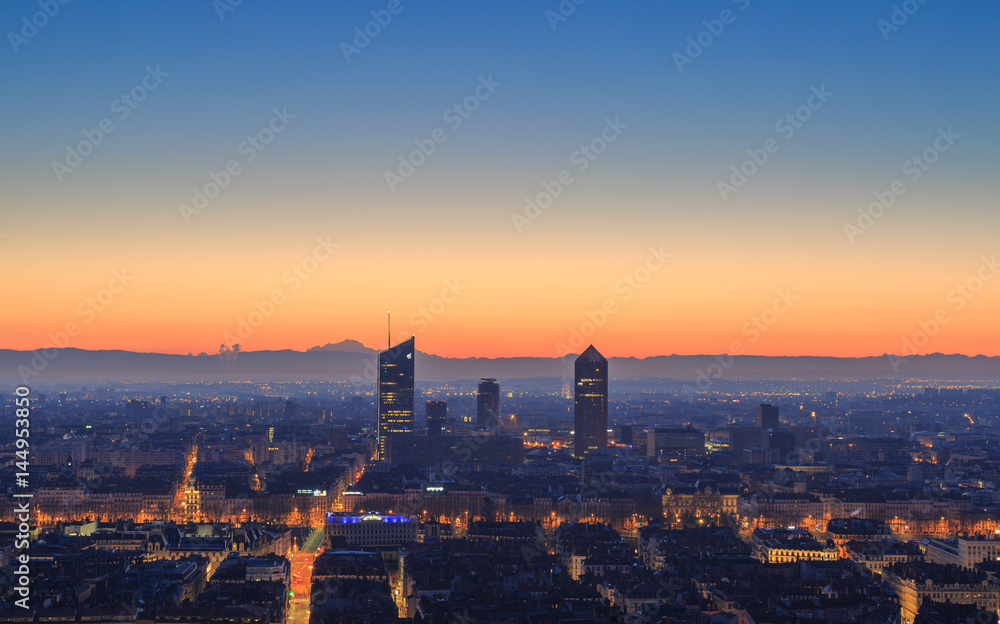 Dawn over the French city of Lyon. Seen from landmark Fourviere.