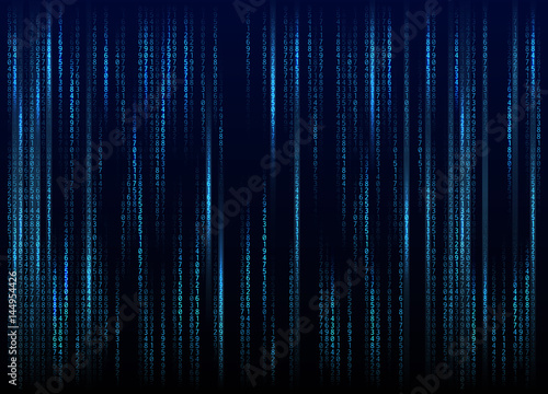 Stream of binary code on screen. Abstract vector background. Data and technology, decryption and encryption, computer matrix background with the cyan symbols and numbers. Vector illustration. EPS 10