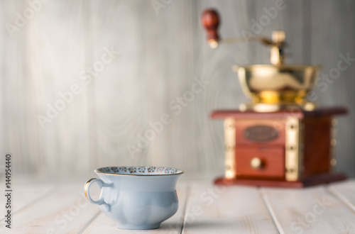 Blue coffee cup on the table