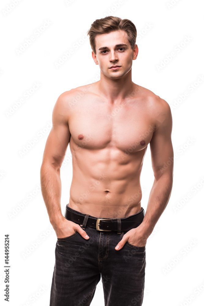 Healthy athlete body with nice muscle on white backgound Healthy athlete body with nice muscle on white backgound