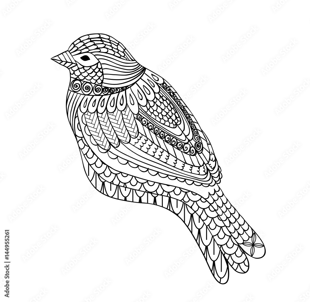 Obraz premium Coloring book for adults. Vector hand drawn bird.