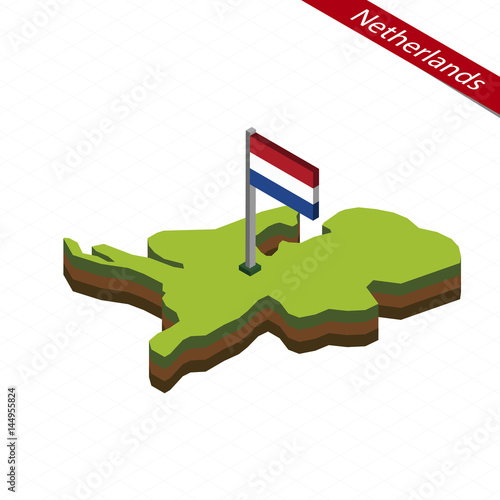 Netherlands Isometric map and flag. Vector Illustration.