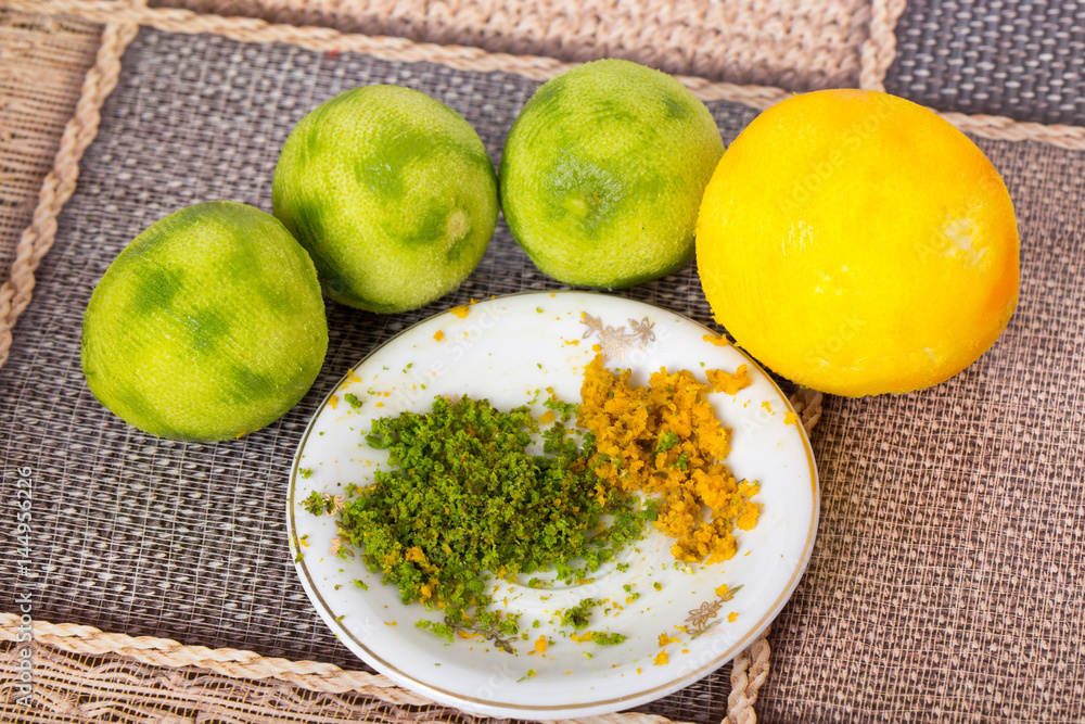 Peeled limes and fresh zest. Peeled limes and fresh zest.