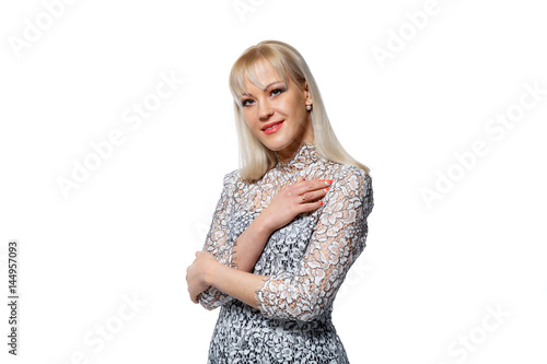 Pretty blonde girl posing isolated on white