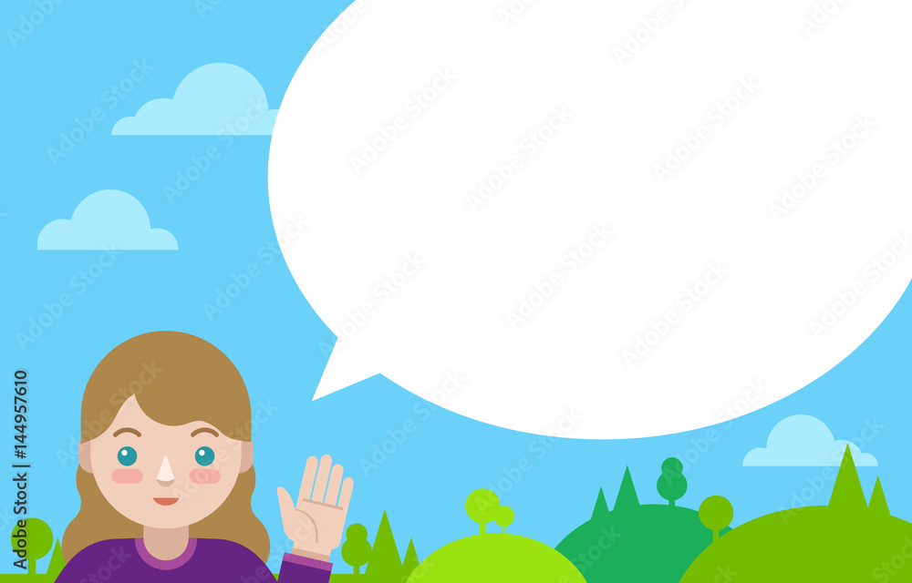 Naklejka premium Caucasian girl with speech bubble