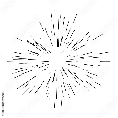 Sunburst  starburst sunshine line. Vector illustration. Icon black on white. Design element for logo  signs. Linear drawing of rays of the sun in dynamic style.