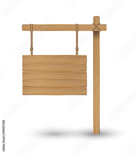 hanging wood board sign on a white background