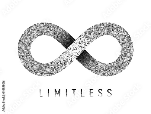 Stippled Limitless sign. Mobius strip symbol. Vector illustration.