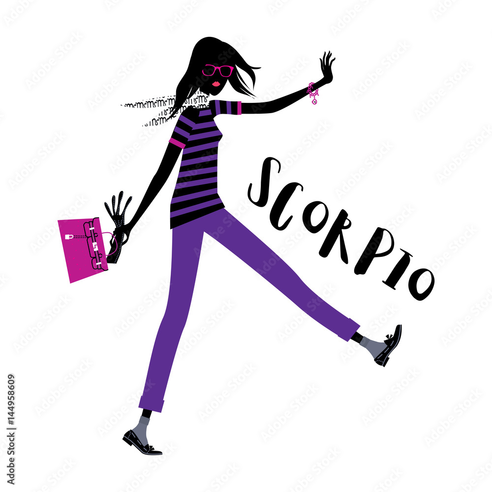 Scorpio horoscope sign as a business style woman walking. Vector illustration Scorpio horoscope sign as a business style woman walking. Vector illustration