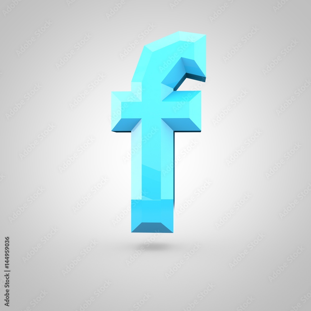 Fototapeta premium Blue low poly alphabet letter F lowercase isolated on white background.