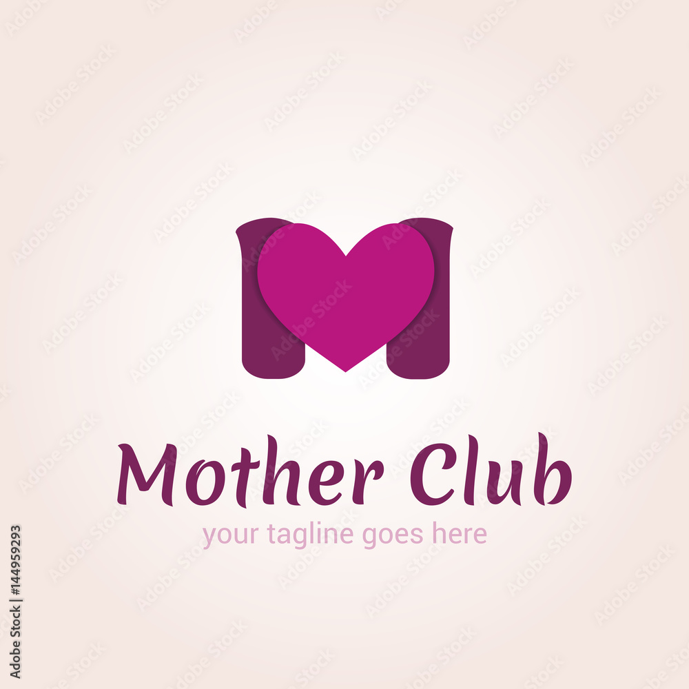 Vector logo template for mother club, care during pregnancy, protection, pregnancy support. The letter M and the heart.