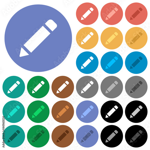Pencil with rubber round flat multi colored icons