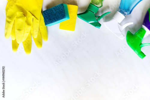 House spring cleaning concept. Cleaning products