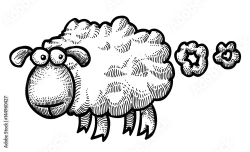 Cartoon image of farting sheep. An artistic freehand picture.