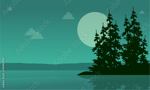Lake scenery with spruce silhouette collection