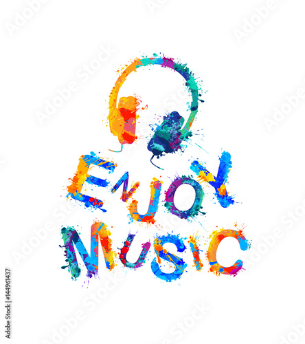 Enjoy music. Vector watercolor splash paint headphones