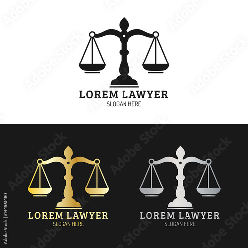 Law office logos set with scales of justice illustration. Vector vintage attorney,advocate labels,juridical firm badges.