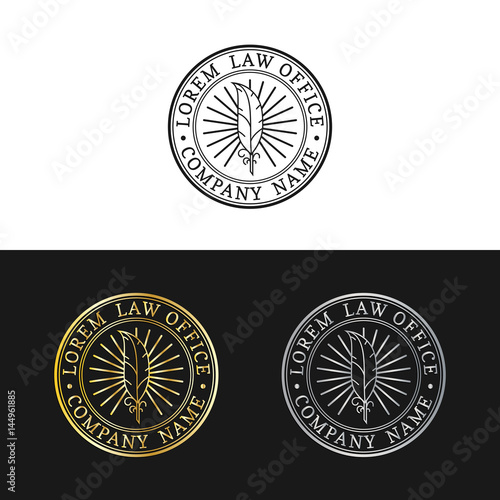 Law office logos set. Vector vintage attorney, advocate labels, juridical firm badges. Act,principle,legal icons design.