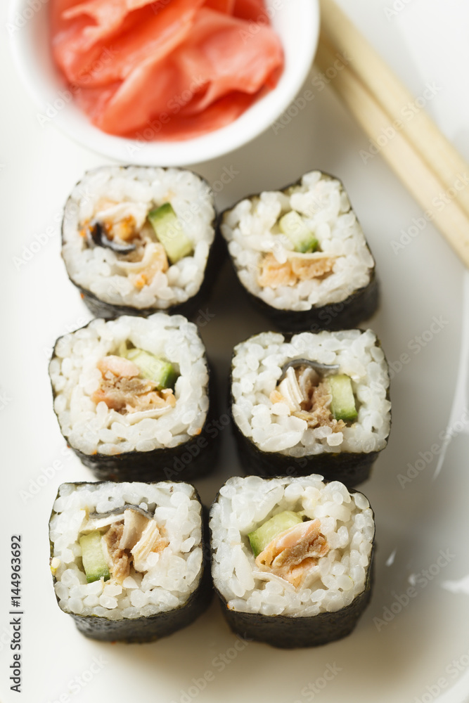 Rolls with cucumber and salmonv