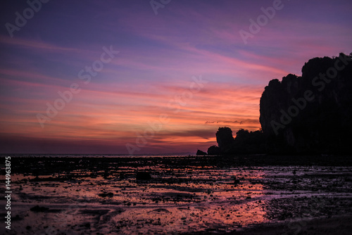 Sunset on a Krabi beach during outflow.