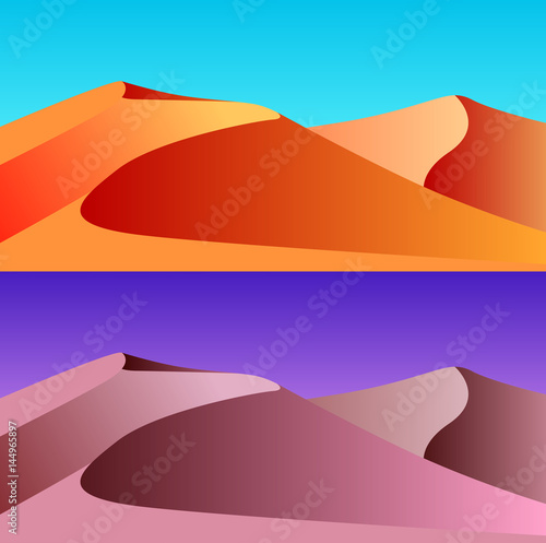 Set of desert landscape illustrations. Day and night. Vector background for your creativity
