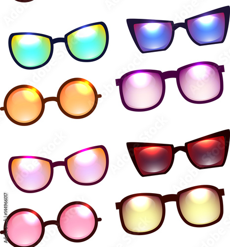 Seamless texture with various sunglasses on a white background. Vector pattern for your creativity