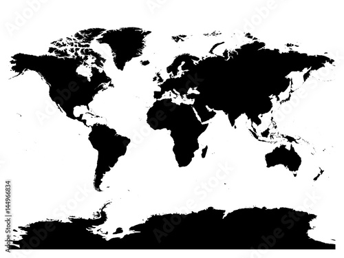 Fototapeta Naklejka Na Ścianę i Meble -  Map of World black vector silhouette. High detailed map on white background.