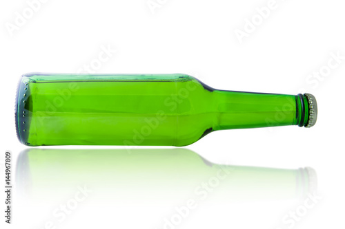 green bottle with beer isolated on white background