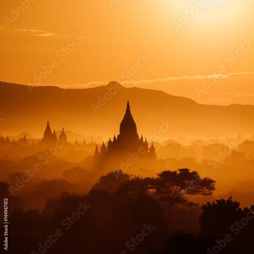 Sunset in Bagan  Myanmar. Bagan is ancient city with thousands of ancient temples in Myanmar.