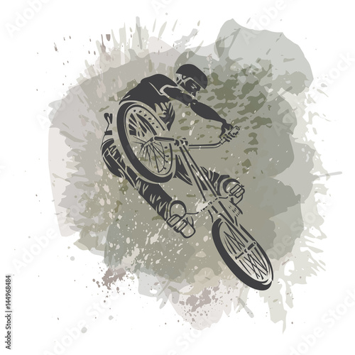 Rider jumping on a artistic abstract background. 