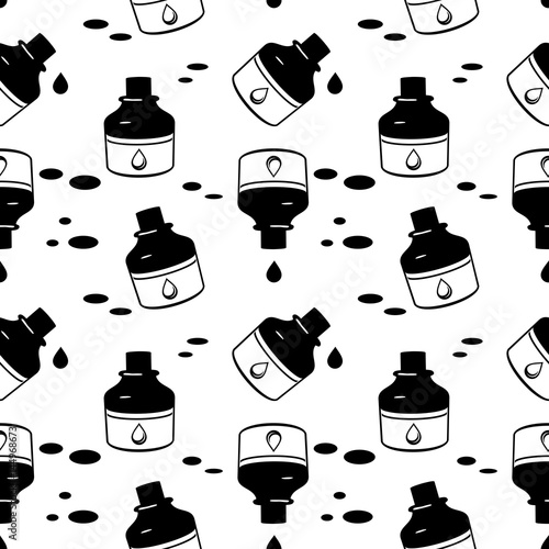 Seamless pattern with ink bottle