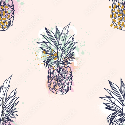 Pineapple tropical fruit. Vector object.