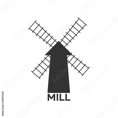 Mill black silhouette. Bakery. Vector illustration icon.