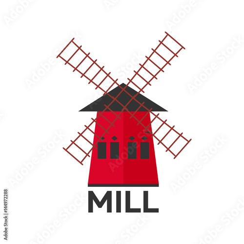 Mill flat design. Bakery. Vector illustration icon.