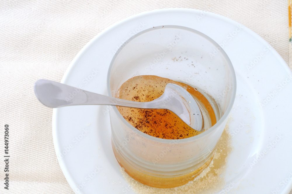 Top view of an iced coffee in a glass Top view of an iced coffee in a glass