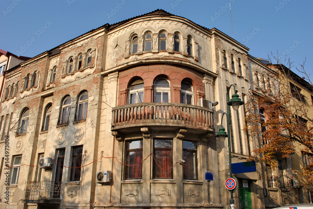 Old building on the corner of the street.