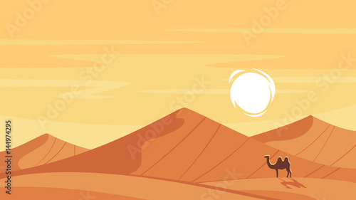 Vector cartoon style background with hot desert 