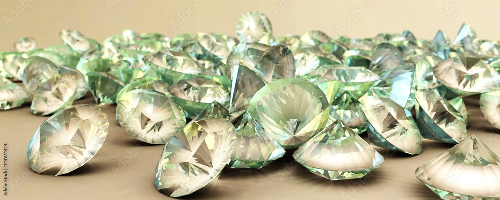 Obraz premium Precious stones, diamonds pile, emeralds in bulk, 3D rendering 